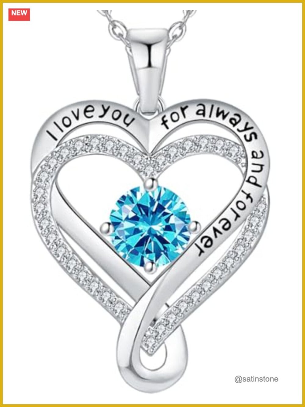 S925 Sterling Silver Infinity Heart Pendant Necklace 18K White Gold Filled